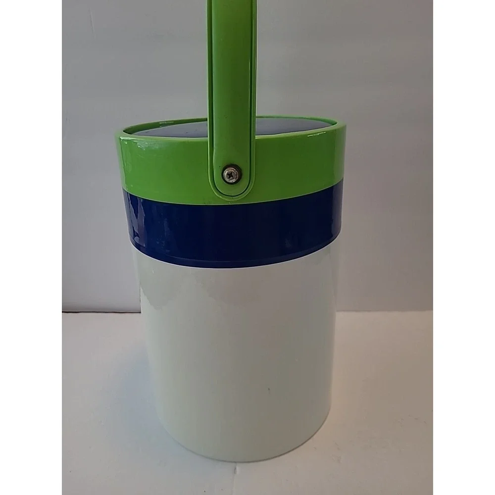Vintage Ice Bucket White Green Blue With Handle And Lid 12
